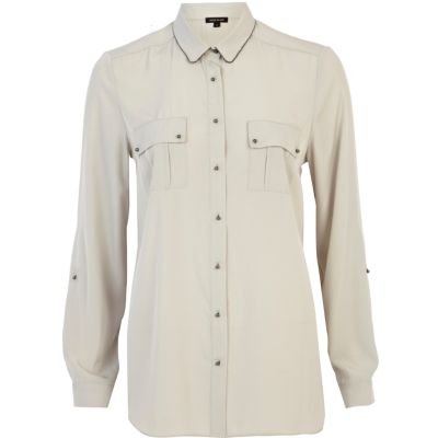 Grey oversized stud collar shirt