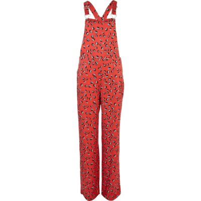 Red floral print smart dungarees