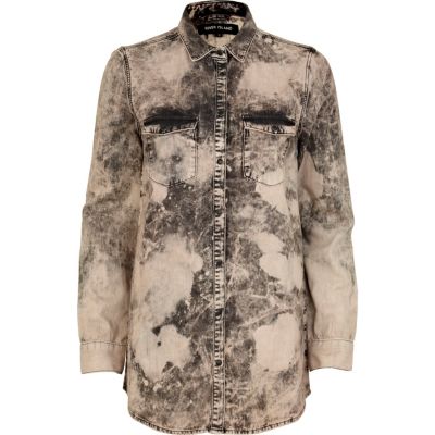 Pink tie dye longline denim shirt