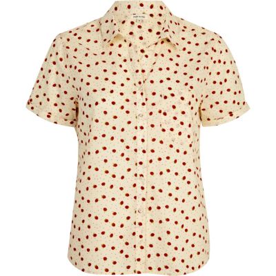 Cream strawberry print boxy shirt