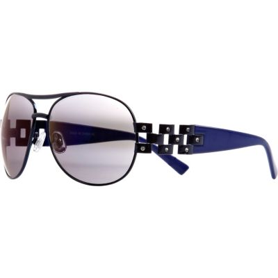 Navy diamante embellished aviator sunglasses