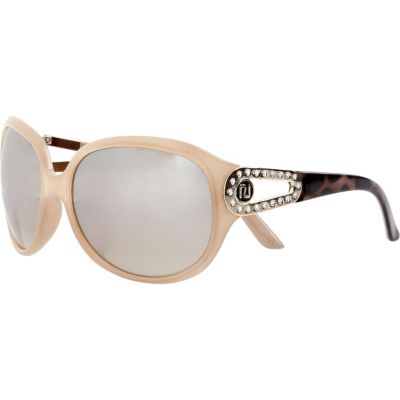 Cream colour block oversized sunglasses