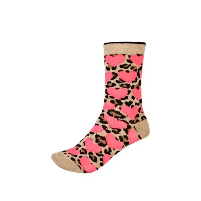 Brown leopard print heart ankle socks