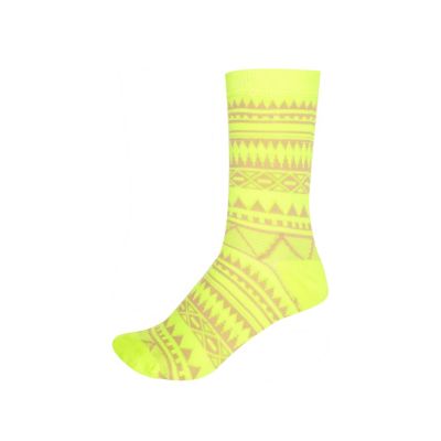 Yellow fluro aztec print ankle socks