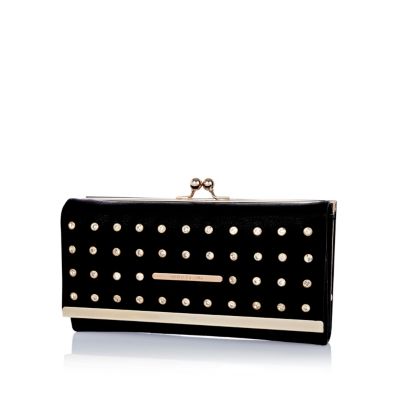 Black gem studded clip top purse