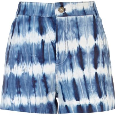 Blue tie dye leather shorts