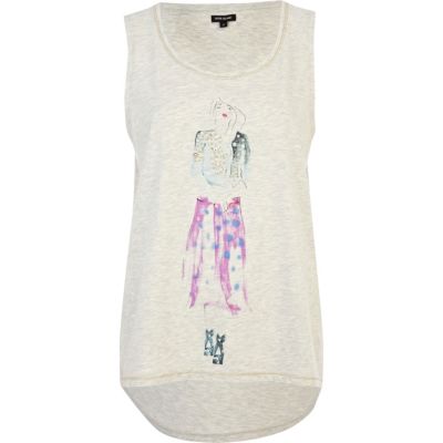 Light beige illustrated girl print tank top