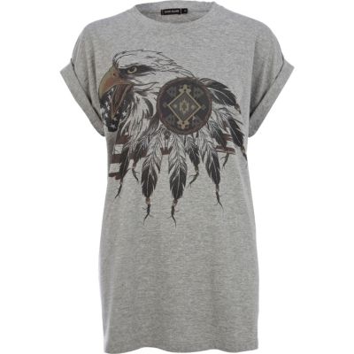 Grey eagle print oversized t-shirt