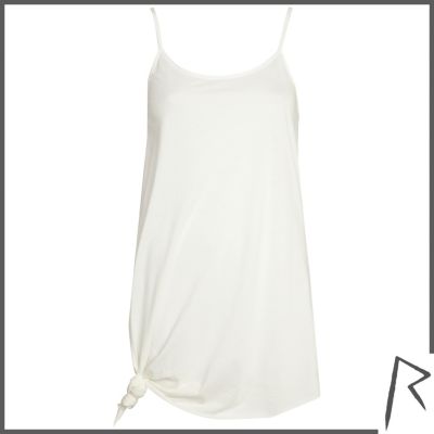 White Rihanna longline knotted cami top
