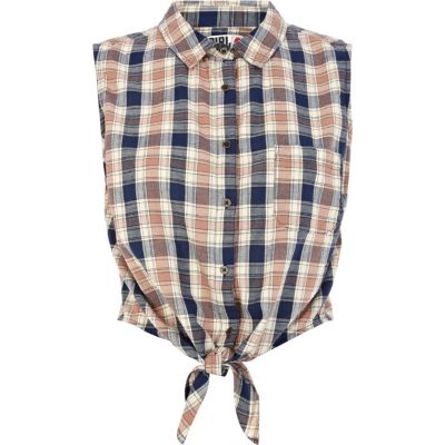 Blue check Chelsea Girl tied shirt crop top