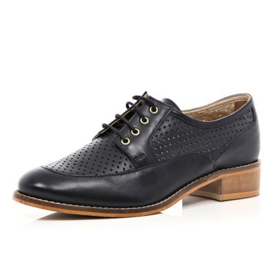 Black perforated lace up shoes