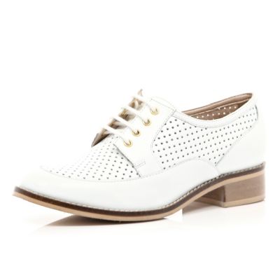 White perforated lace up shoes
