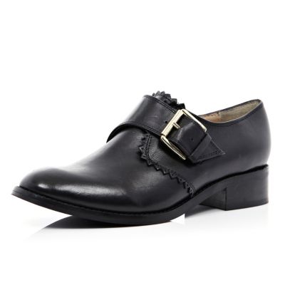 Black cut out edge monk strap shoes