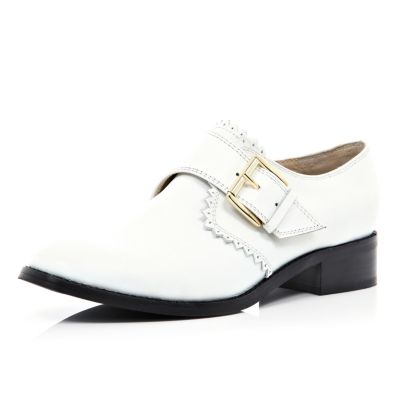 White cut out edge monk strap shoes