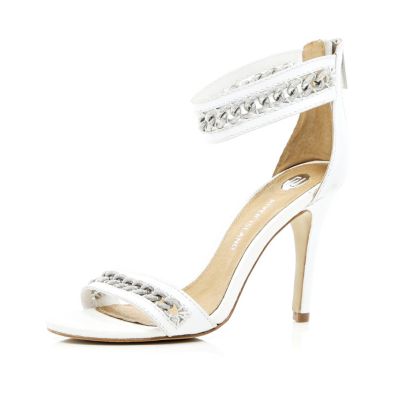 White chain strap barely there sandals