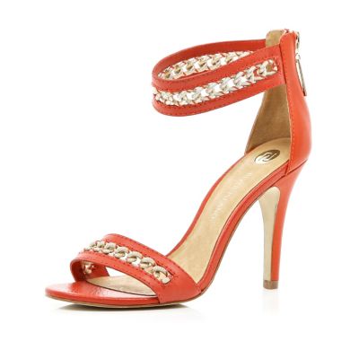Red chain strap barely there sandals 