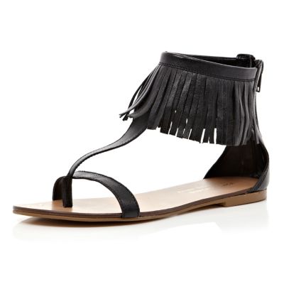 Black fringed cuff sandals