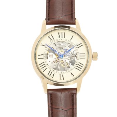 Brown croc skeleton cog watch
