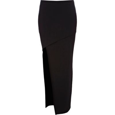 Black front split wrap maxi skirt
