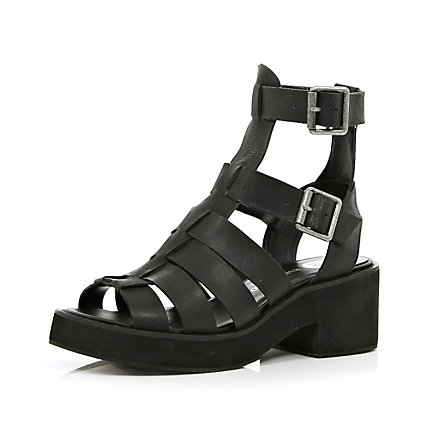 Black block heel gladiator sandals