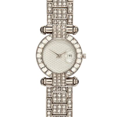 Silver tone diamante t-bar watch