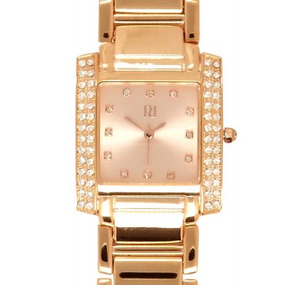 Rose gold tone rectangular bracelet watch