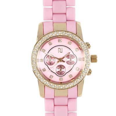 Pink and gold tone diamante encrusted watch