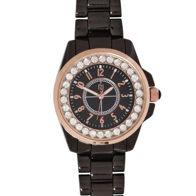 Black diamante embellished bracelet watch