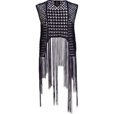 Navy crochet dip hem waistcoat 