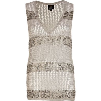 Grey chain mail embellished stripe tunic