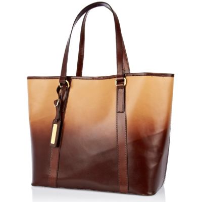 Beige leather dip dye tote bag 