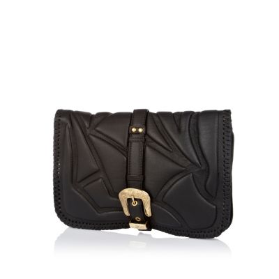 Black leather embossed western clutch bag