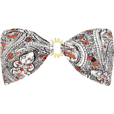 Cream print spike bandeau bikini top