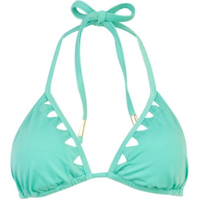 Mint green triangle cut out bikini top