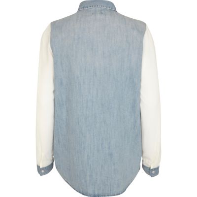 Light wash contrast sleeve denim shirt