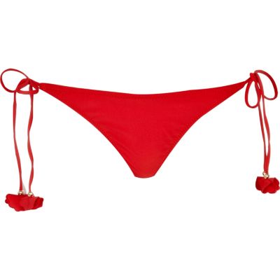 Red 3D poppy embellished bikini bottoms