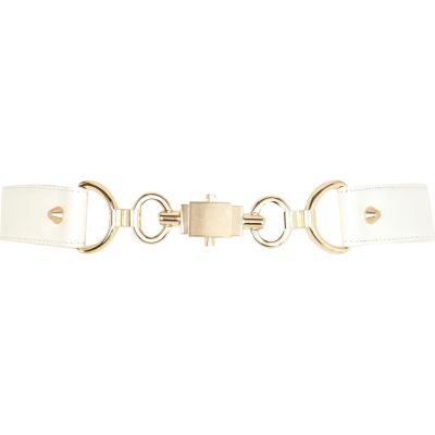 White metal clasp skinny waist belt