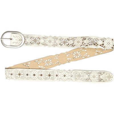 Cream cut out jeans belt