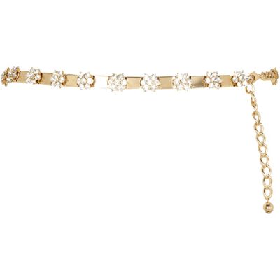 Gold tone diamante flower chain belt