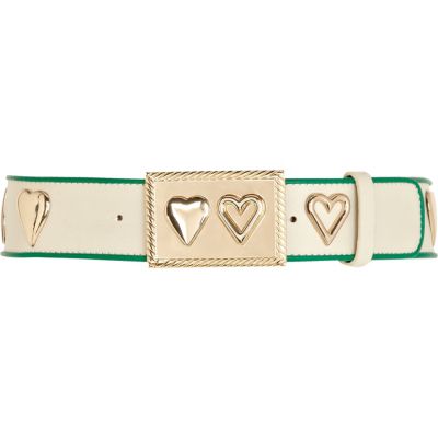 Cream heart contrast trim wide jeans belt