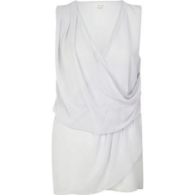 Light grey sleeveless wrap top