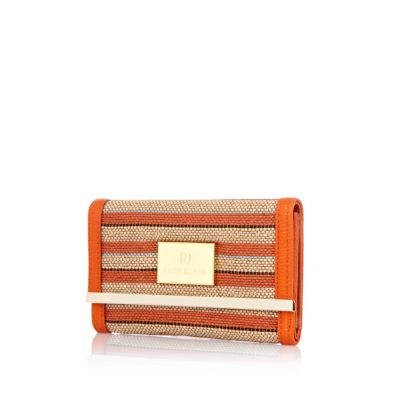Red woven raffia fold over purse