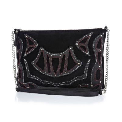 Black suede applique cross body bag 