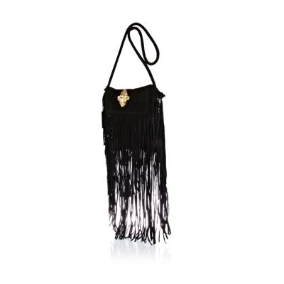 Black elephant head fringed cross body bag 