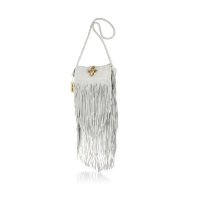 White elephant head fringed cross body bag