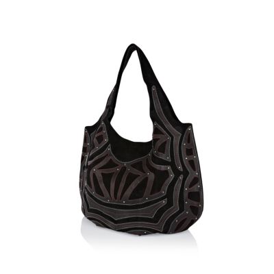 Black suede applique slouch bag 