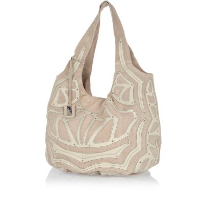 Grey suede applique slouch bag