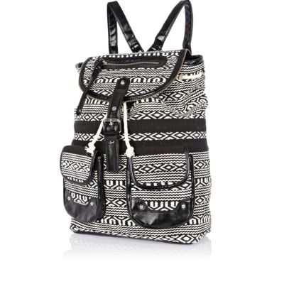 Black and white aztec woven rucksack