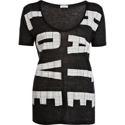 Black and white love hate print t-shirt