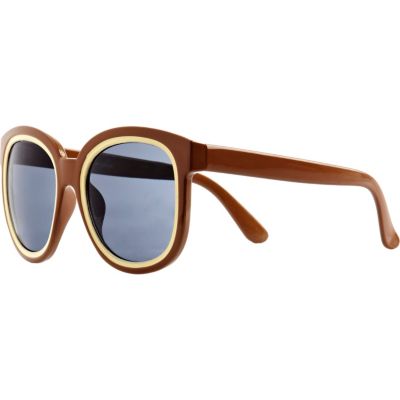 Beige oversized colour block sunglasses